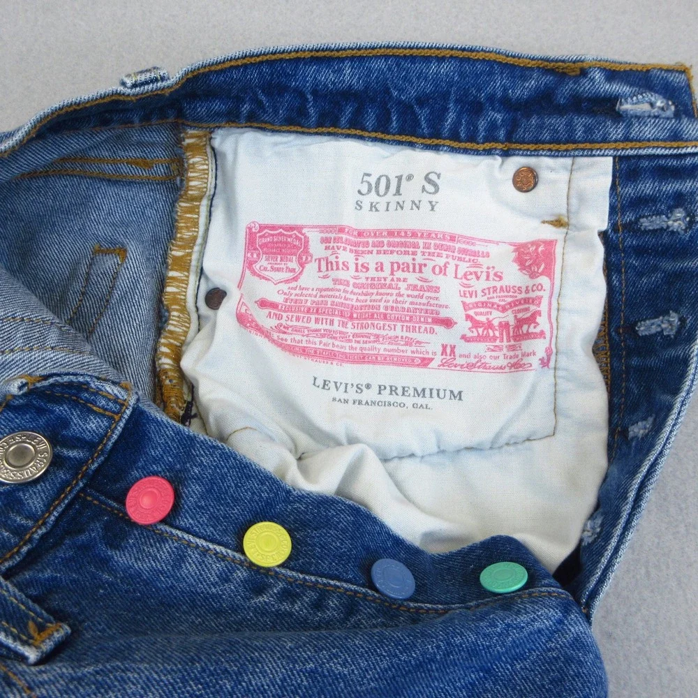 Levi's 501 Jeans Womens 26 Med Blue 145th Anniversary Limited Edition Distressed